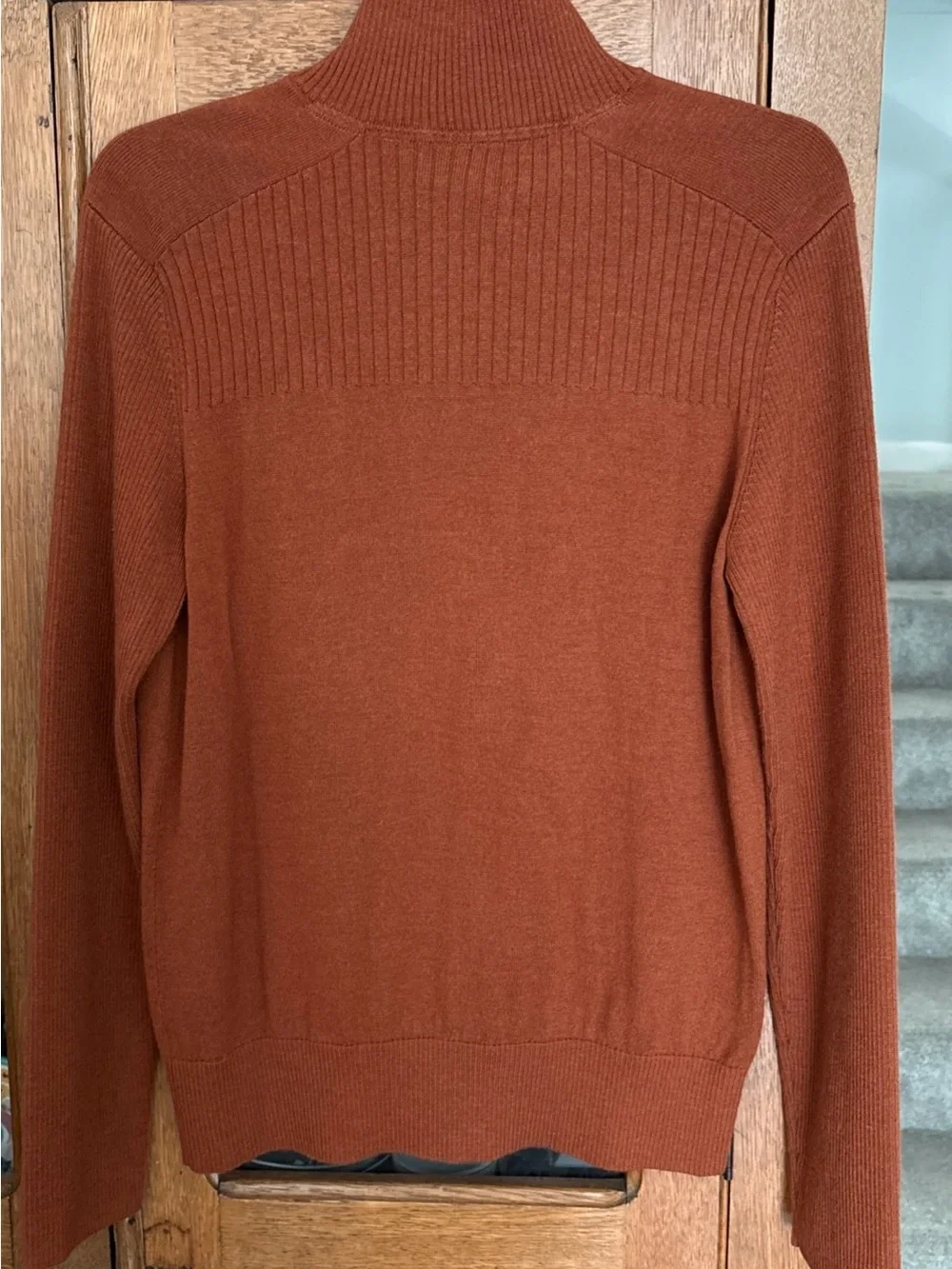 Banana Republic Men's Rust Zip-Neck Sweater with Snap Pocket Fine Merino Wool